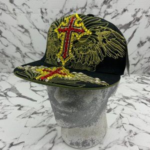 Fashion Caps Black | Gold | Red Cross Rhinestones Fitted Cap